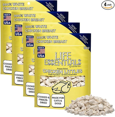 Life Essentials by Cat-Man-Doo | Chicken Littles - 4 Pack of 5oz Bags | Freeze Dried Chicken Cat & Dog Treats | Healthy, Single Ingredient, Training Treats, High Protein
