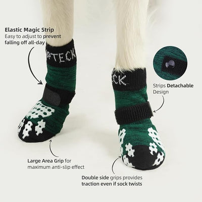 PUPTECK Anti-Slip Dog Socks with Double Sides Grips for Small Medium Large Dogs Hardwood Floors Prevents Licking, Dog Shoes for Hot Pavement Traction Control for Senior Dogs, Dark Green, S