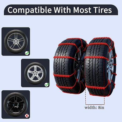 Universal Anti-Skid Snow Tire Chains for Cars SUV Trucks - Adjustable 14-19 Inch Emergency Winter Traction Tire Chains, Easy Installation Heavy Duty Anti-Slip Ice Road Tire Chains, Red