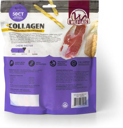 Wild Eats Duck Flavor Collagen Twist Style Long Lasting Dog Chews (50 Pack, 1 cm Wide) No Hide, Dog Treat Bully Stick Alternative, Rawhide Free, Grain Free, High Protein