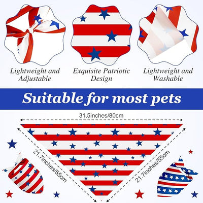 Weewooday 50 Pcs 4th of July Dog Bandanas Bulk for Patriotic 250th Anniversary, Red White Blue Striped Star Triangle Scarf for USA Memorial Small Medium Large(Striped Star, 25.6 x 17.7 x 17.7 Inch)
