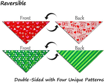 Valentine's & St. Patrick's Day Dog Bandana Set 2PCS-XLarge,Holiday Party Costumes,Pet Scarves for Boys and Girls,Dog Outfit Gifts for XLarge Dogs,Diverse Festive Styles