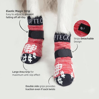 PUPTECK Anti-Slip Dog Socks with Double Sides Grips for Small Medium Large Dogs Hardwood Floors Prevents Licking, Dog Shoes for Hot Pavement Traction Control Paw Protector for Senior Dogs