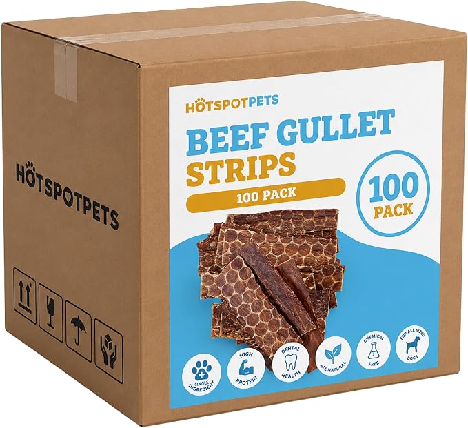 Beef Dog Treats Esophagus (6 Inches) - 100% Natural Healthy Chews for Dogs - Meat Jerky Snack Free of Preservatives, Hormones & from Grass Fed Cattle (100 Pack)