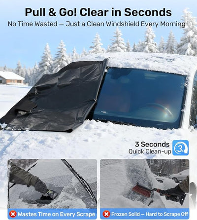 Zanch Upgrade Windshield Cover for Ice & Snow [Fast Install & Removal] 600D Oxford Fabric Against Magnetic Fit Snow, Ice, Frost, Winter Accessories - Fit for Pickup/Large SUV/MPV - (70''x54'')