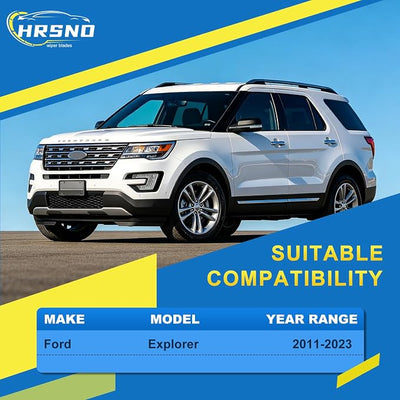 HRSNO® Wiper Blades:3-Pack Windshield Wipers for Ford Explorer 2011-2023-All-Season Beam Design-Quiet Streak-Free-Exact Fit Replacement for Ford Cars (26"/22"/11")