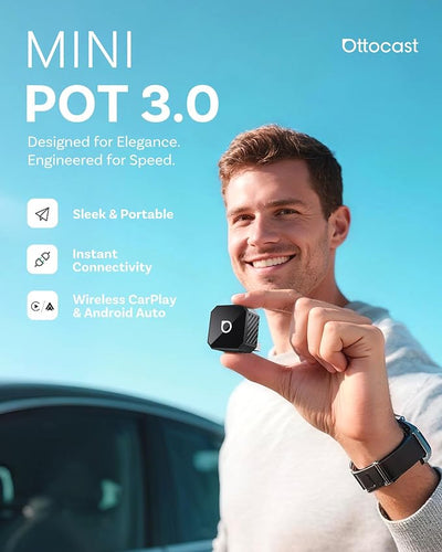 OTTOCAST Mini 3.0 Black 2-in-1 Wireless CarPlay & Android Auto Adapter – Plug & Play for iPhone/Android, Dual-Phone Memory, Dual-Band WiFi (2.4/5GHz), Auto-Reconnect (USB Type-C)