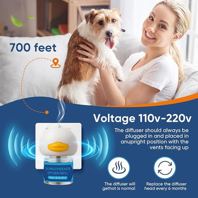 Dog Calming Pheromones Diffuser 6 in 1 Kit Appeasing Pheromone Diffuser to Calm (2 Plug in+4 Pack 48ml Refill) for Anxiety Relief Reduce Aggression Fighting Barking Stress 120 Day Supply