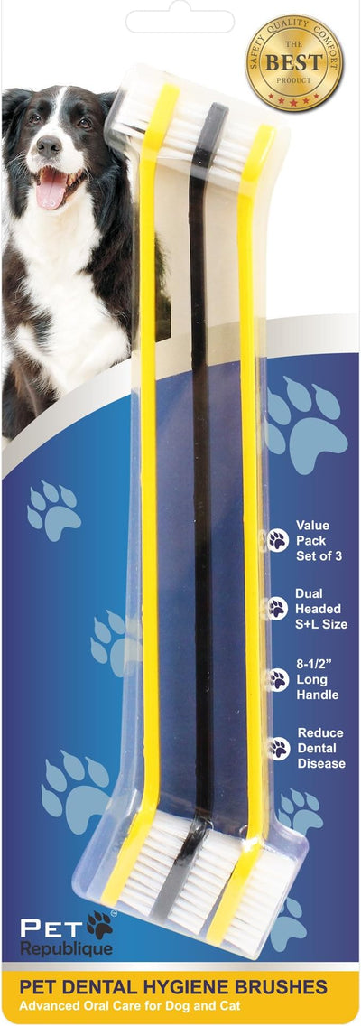 Pet Republique Dog Toothbrush Set of 6 – Dual Headed Dental Hygiene Brushes for Small to Large Dogs, Cats, and Most Pets