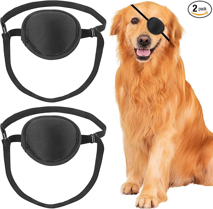 Dog Eye Patch, Eye Protection for Dogs, Adjustable, Groove Design, Black, 2 Pack
