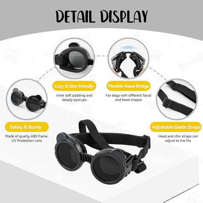 Enjoying Dog Goggles Extra-Small to Small Breeds, Dog Sunglasses UV Protection, Driving Eye Protection for Little Dogs, Breathable Windproof Dustproof Anti-Fog, Adjustable Straps, Panda Black