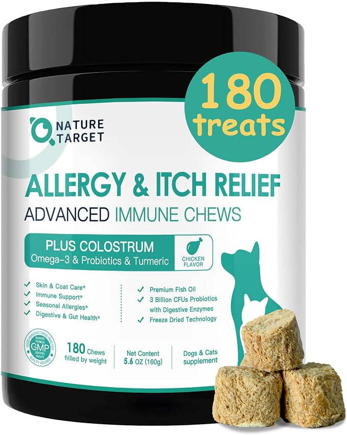 Dog Allergy Chews - Dog Allergy Relief, for Skin, Coat, Anti-Itch, Seasonal Allergies, Scratching, Pawlicking, 180 Freeze Dried Chews