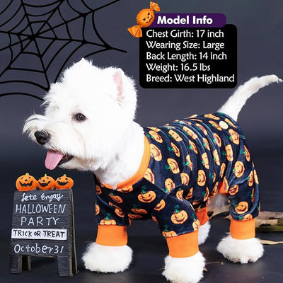 KYEESE Halloween Dog Pajamas for Small Dogs Boy Girl Adorable Pumpkin Dog Pjs Pet Onesie 4 Legs Doggie Jammies Stretchable Festival Doggy Clothes Halloween Costumes,X-Large