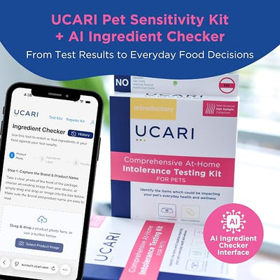 UCARI Pet Food & Ingredient Insight Kit + AI Ingredient Checker for Dogs & Cats | 350+ Foods & Ingredients Analysis | At-Home Hair Sample Kit with Digital Report