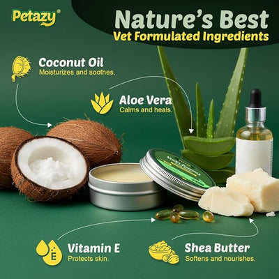 Petazy Dog Paw Balm – Itch Away Formula for Itchy, Dry, Cracked & Irritated Paws | Lick-Safe, Natural Relief with Coconut Oil, Aloe Vera & Shea Butter | Paw & Nose Balm for Dogs & Cats, 2.1 oz