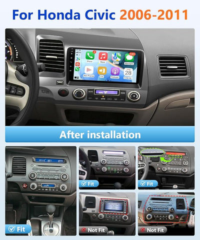 8Core 4G + 64G Android Car Stereo for Honda Civic 2006 to 2011 Apple CarPlay Android Auto, 9IN IPS Touch Screen for Civic Head Unit 5G WiFi GPS Navi FM RDS EQ DSP Audio Receiver SWC Camera
