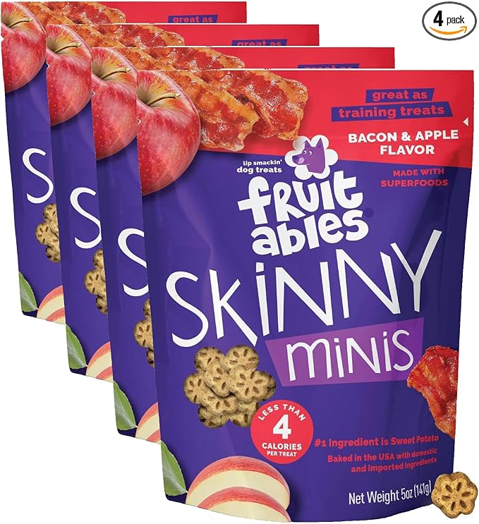 Fruitables Dog Treats, Apple Bacon Flavored | Low Calorie | Training Treats | Wheat-Free | 5oz Pack of 4