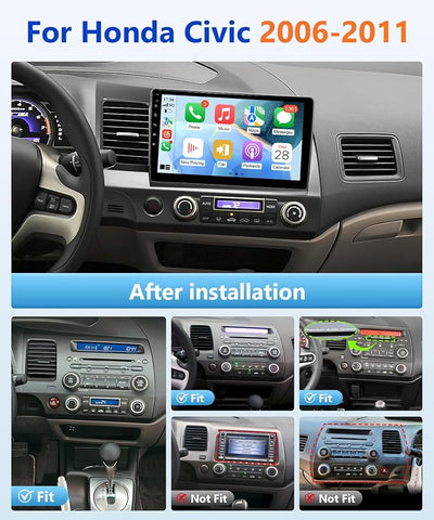 8Core 64G Android Car Stereo for Honda Civic 2006 to 2011 Apple CarPlay Android Auto, 10.1IN IPS Touch Screen for Civic Head Unit 5G WiFi GPS Navi FM RDS EQ DSP HiFi Audio Receiver SWC Camera