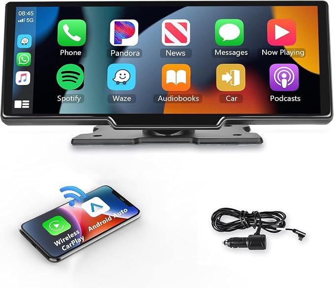 10.26" Touchscreen Wireless Carplay Portable Car Stereo Android Auto, Car Play Navigation, Voice Control, Bluetooth/AUX/FM, Car Radio Receiver