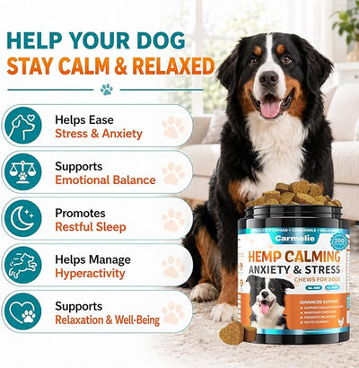 Hemp Calming Chews for Dogs, Advanced Dog Calming Treats for Dogs Anxiety Relief with Melatonin Chamomile Valerian Root- Loud Noise, Fireworks, Thunder, Stress & Sleep- 200 Chews- Chicken Flavor