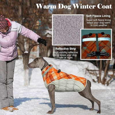 Lelepet Warm Dog Winter Coat Dog Coats for Small Dogs Waterproof Dogs Jacket with Harness Built in Reflective Cold Weather Coats Windproof Zip-Up Winter Fleece Vest Snowsuit Yorkie Orange Plaid S