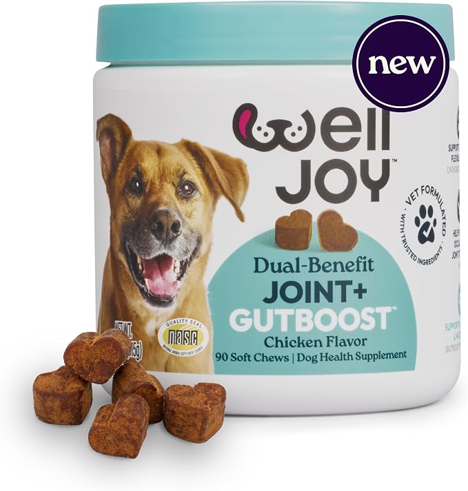 New! Dog Supplement Joint+ GutBoost | Dog Health Supplement | Supports Healthy Flexible Joints | Dual-Benefit GutBoost Formulation | Vet Formulated | USA Made | Chicken Flavor | 90 Soft Chews