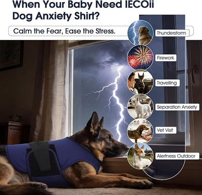 IECOii Dog Anxiety Vest for Large Dogs, Calming Wrap, Dark Blue, Size 2XL | Designed for Large Dogs with Adjustable Compression Support During Fireworks, Thunderstorms, Festival Noise and Vet Visits