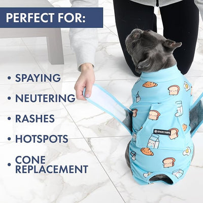 Spark Paws Dog Surgery Recovery Suit – Dog Recovery Suit After Surgery, Anti-Lick Dog Onesie, Abdominal Wound Protector, Soft Cone Alternative for Spay Neuter Male Female Pet Recovery - Breakfast, S