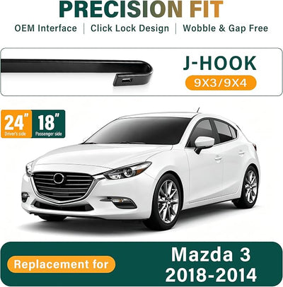 Windshield Wiper Blades Replacement for Mazda 3 2014 2015 2016 2017 2018,Original Equipment Replacement Front Rear Wiper Blade Set- 24" 18" 12" (Set of 3)