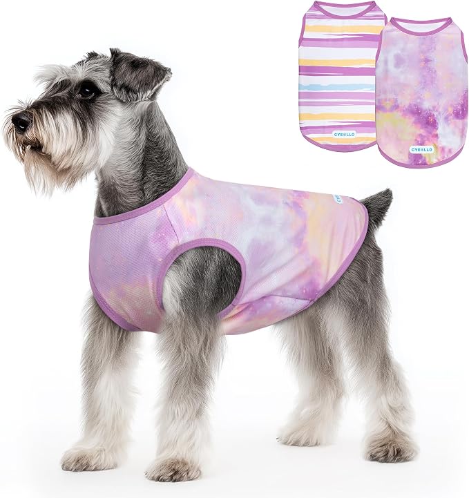 2pack Dog Shirt Cooling Breathable Sleeveless Summer Clothes for Dogs, Intant Cool T Shirts for Small Dogs, Purple M