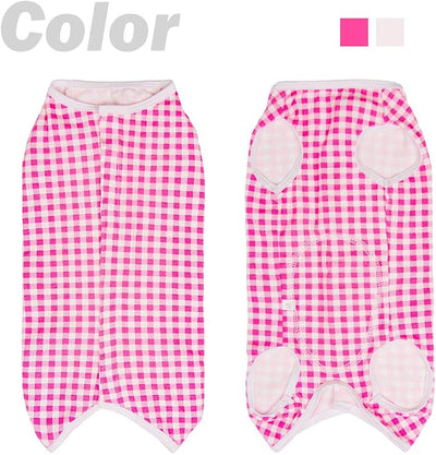 Dog’s Recovery Suit Post Surgery Shirt for Puppy, Wound Protective Clothes for Little Animals(Pink White Plaid-XXS)