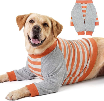 FUAMEY Dog Recovery Sleeve with Elbow Protector,Dogs Shirt Stop Licking Joints,Pet Long Sleeve Suit Protecting Dog's Front Leg Arm Wounds Cover Skin Conditions Orange Stripes 3XL