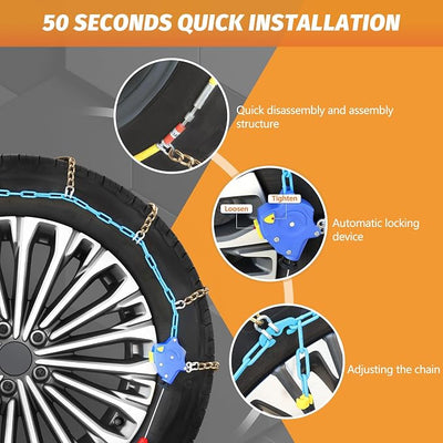 DEDC Auto Lock Snow Tire Chains,50s Quick Easy,Enhanced Manganese Steel Alloy,Endurance Life 650 Mi,Icy Snowy Road Tire Traction for Car and SUV 225 235 245 255 275 Set of 2 (LS1520)