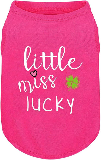 Pink Cotton Dog Shirt with 'Little Miss Lucky' Print, Soft & Breathable Pet Apparel for Small to Large Dogs, All-Season Sleeveless Vest, Cute and Comfortable Dog Outfit.Pink Four-Leaf Clover M