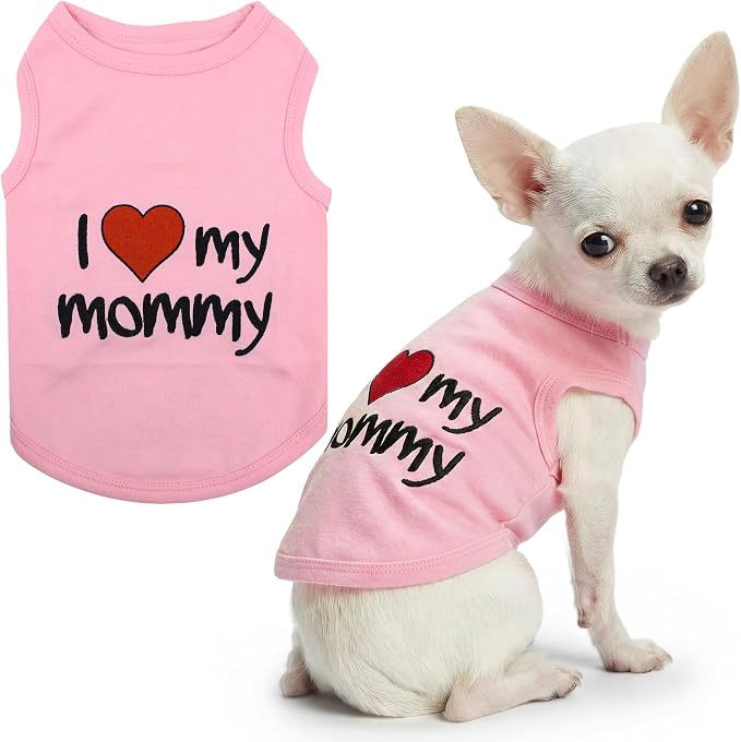 Parisian Pet Dog Shirt for Mother's Day - 100% Cotton Shirts for Large Dogs - Pink Sleeveless Girl Pet Clothes - Lightweight Pet Tshirts - Breathable Puppy Clothes - Stretchy I Love My Mommy Dog Shirt