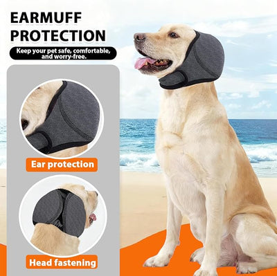 Dog Ear Covers for Bath, Swimming & Grooming – Water-Resistant Ear Protection Wraps for Dogs, Adjustable Reusable Shower Cap for Noise & Blow Drying Relief (Grey,L)