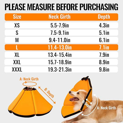 MAXFUT Soft Dog Cone Collar,Foam Cone for Dogs to Stop Licking After Surgery,Non Inflatable Dog Donut Cone (Orange, L)