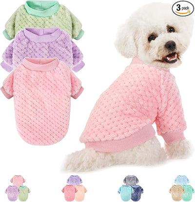 Dog Sweater, 3 Pack Dog Sweaters for Small Medium Dogs or Cat, Warm Soft Flannel Pet Clothes for Dogs Girl or Boy, Dog Shirt Coat Jacket (XX-Large, Pink+Purple+Light Green)