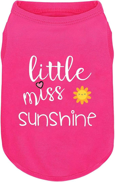 Pink Cotton Dog Shirt with 'Little Miss Sunshine' Print, Soft & Breathable Pet Apparel for Small to Large Dogs, All-Season Sleeveless Vest, Cute and Comfortable Dog Outfit.Pink Sun M