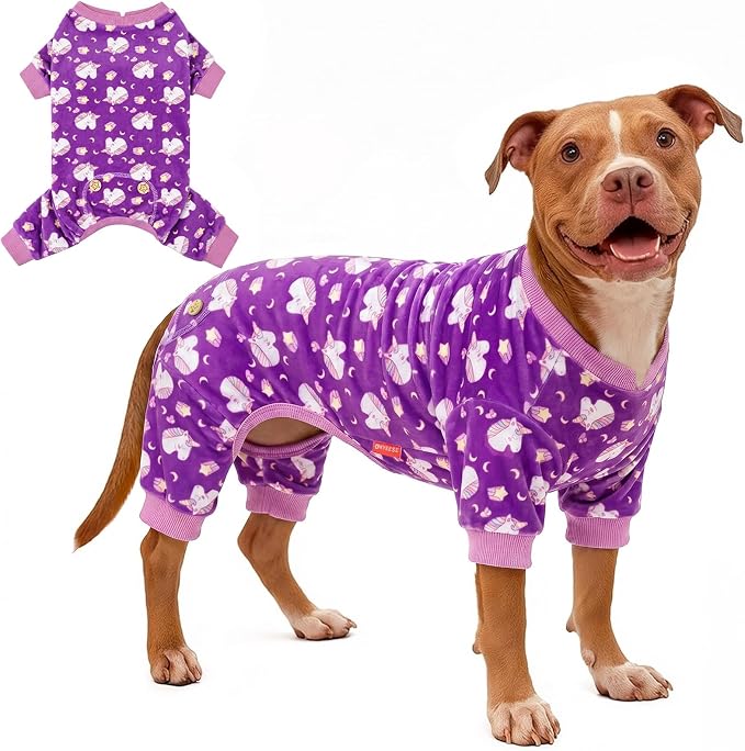 KYEESE Dog Pajamas Velvet Dog Pajamas Medium Sized Dogs Soft Dogs Clothes Pjs with Unicorn Pattern Stretchy Pet Jammies Coat Comfy Pet Onesie Costume, 2X-Large