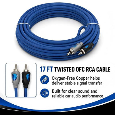 8 Gauge Amp Wiring Kit for Car Audio Systems, Subwoofers, Speakers and Amps | Complete 8 Gauge Amp Kit with 17 ft Power Wire, 3 ft Ground Wire, 17 ft OFC RCA Cable, Fuse Holder and ANL Fuse