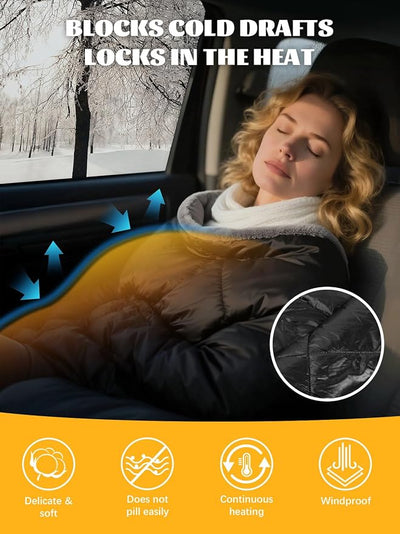 2 IN 1 Reversible Heated Car Blanket 57"x40" Heated Blanket 12V Electric Throw Temp Control Auto Off Portable Travel Blanket for Car Truck RV Van Vehicle Winter Outdoor Camping Road Trip Warmer
