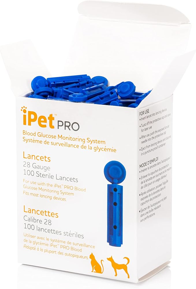 VetRx iPet PRO Blood Glucose Monitoring System (28 Gauge 100 ct. Lancets)