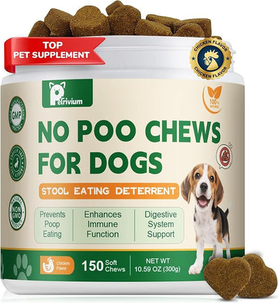 No Poo Chews - Coprophagia Deterrent for Dogs, No Poop Eating Deterrent for Dogs, Stopping Dog from Eating Poop Supplement with Probiotics & Digestive Enzymes 150ct