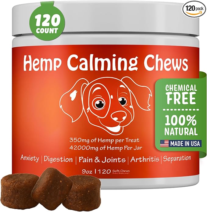 Company Hemp Calming Chews for Dogs Anxiety Relief - 120 Count - USA Made - 350 MG Per Calming Treat for Dogs
