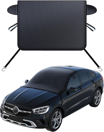 Windshield Cover for Ice and Snow,Black Winter Summer Sunshade with Thickened 600D Oxford Fabric, Universal Car Frost Shield Snow Cover Windshield Protector