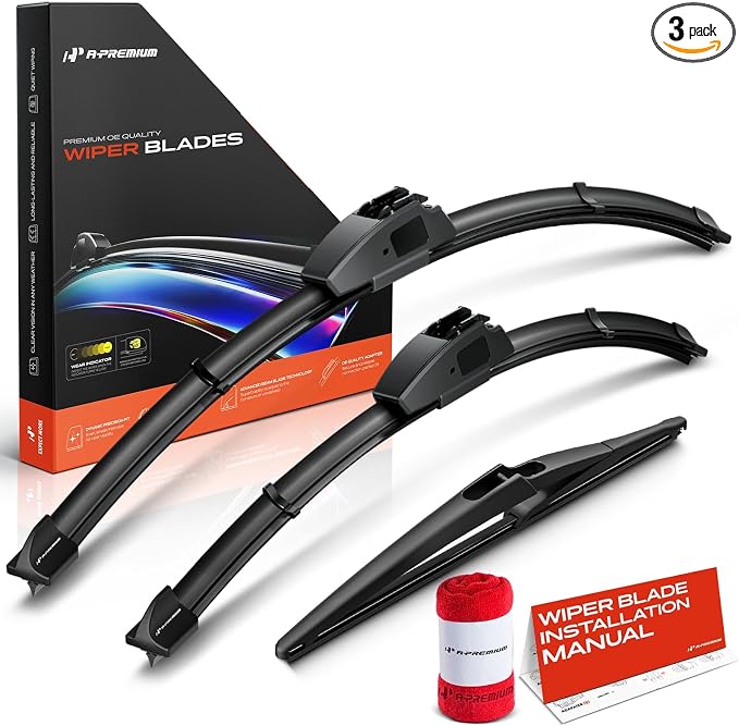 A-Premium 22"+14"+12" Windshield Wiper Blades with Wear Indicator & Towel | Compatible with Nissan Juke 2011-2017, Front Rear Wipers Blade Set for Hook/Snap Claw Arm Connector, Pack of 3
