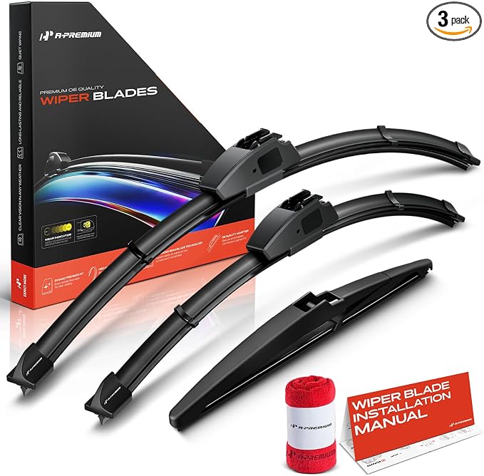 A-Premium 24"/18"/10" Windshield Wiper Blades Compatible with Jeep Compass MP 2018-2025 - Front Rear Wipers Blade Set for Hook/RL2 Arm Connector, with Wear Indicator & Towel (Pack of 3)