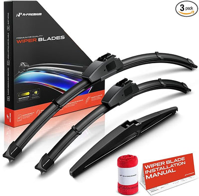 A-Premium 24"/18"/10" Windshield Wiper Blades Compatible with Jeep Compass MP 2018-2025 - Front Rear Wipers Blade Set for Hook/RL2 Arm Connector, with Wear Indicator & Towel (Pack of 3)