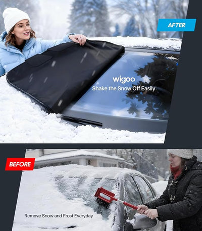Wigoo 2026 Upgrade Car Windshield Cover for Ice and Snow, Windshield Snow Cover for Winter Snow & Frost – 600D Heavy-Duty Magnetic Anti-Hail Protector, Fits Sedans & Small to Mid-Size SUVs, Medium